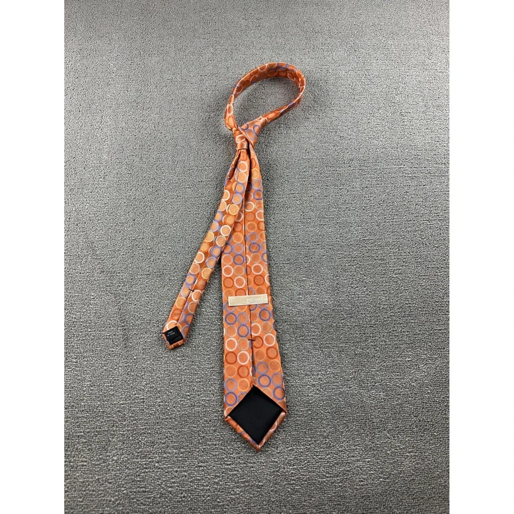Michael Kors Tie Men Orange Circles Polka Dot Geometric Designer Business Office